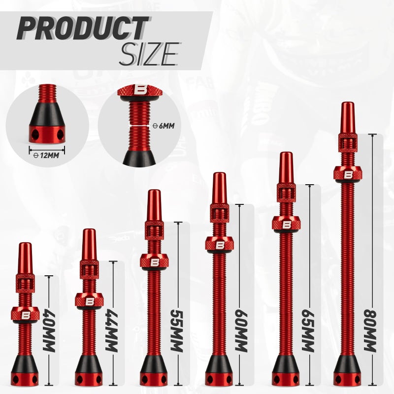 BWSHLF Tubeless Presta Valve Stem 40/44/55/60/65/70/80/100 mm, Super Light Alloy Presta Valve Stem Kit with Valve Core Remover Tool and Valve Stem Caps - Multiple Color and Size Options(Pair) - Image 3